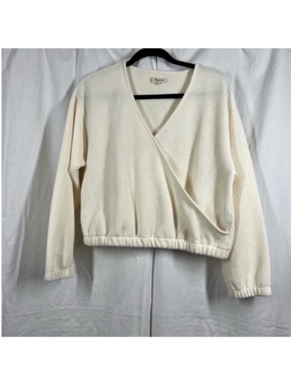 madewell textured ribbed asymmetrical wrap long sleeve blouse deep v neck